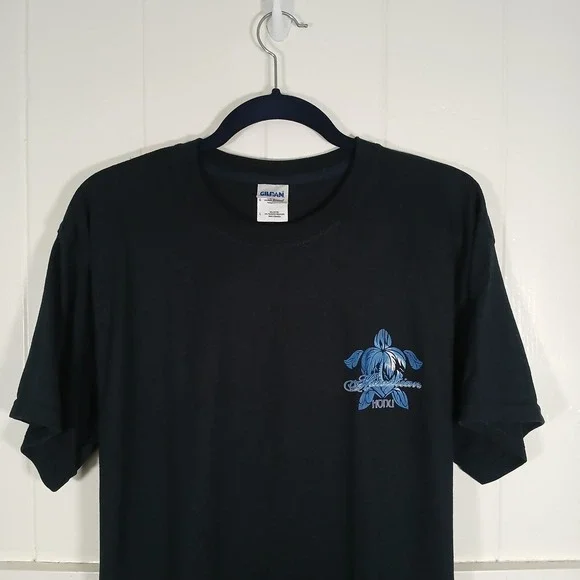 Hawaiian Honu Sea Turtle Graphic T-Shirt Gildan DryBlend Mens Large Black Navy - Picture 2 of 8